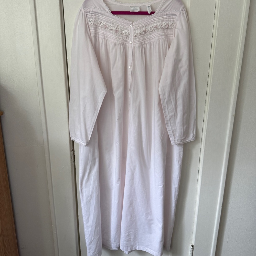 Vintage Erika Taylor Country Cottons Pink Lace-Trim Nightgown Size M